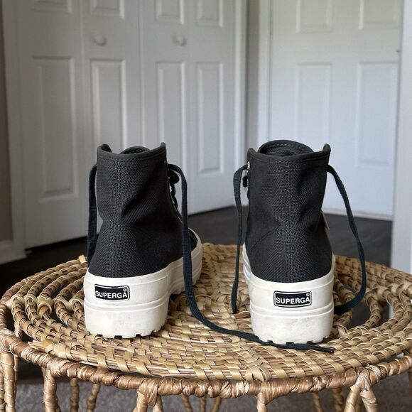 Superga Alpina Womens US 6.5 EU 37 Lug Sole Canvas High Top Sneaker Boot Green - Picture 3 of 12